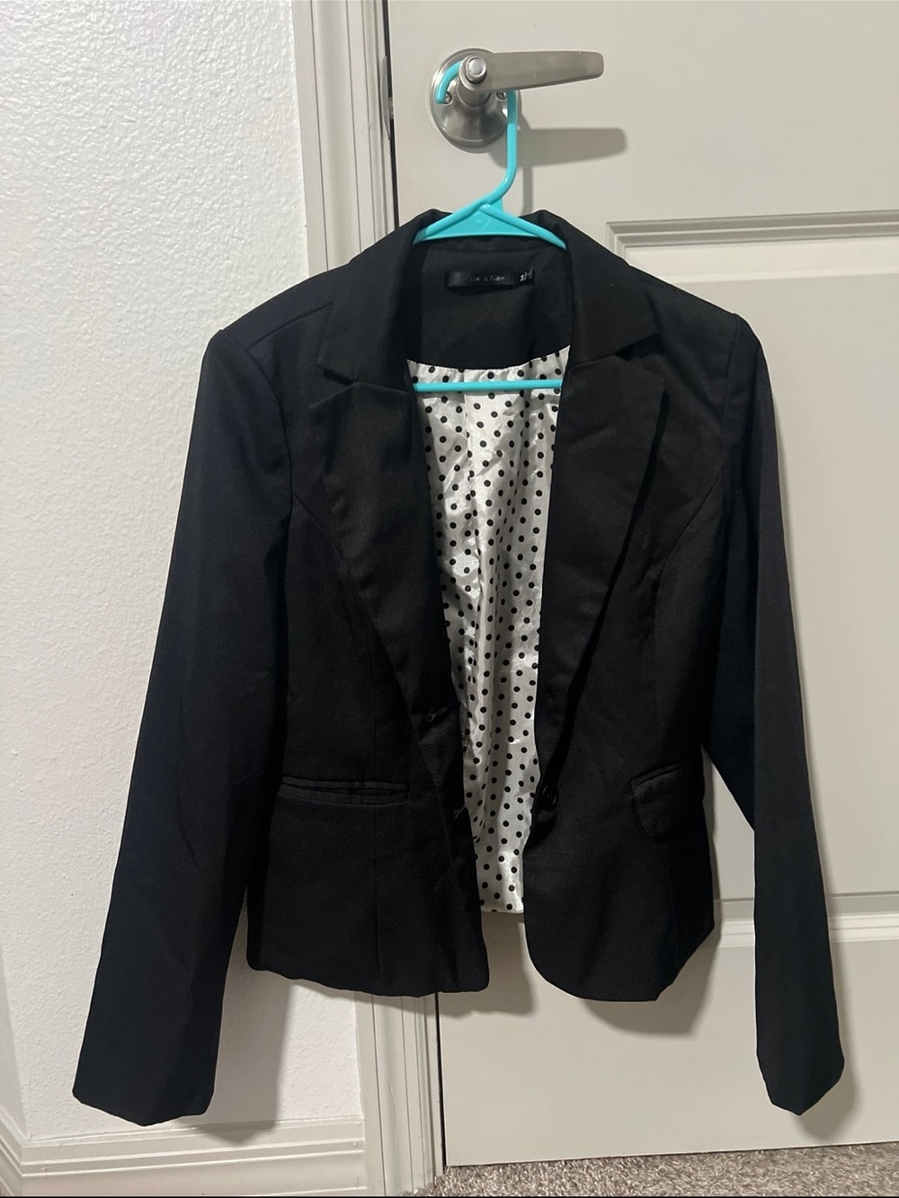 Doe & Rae Black Blazer with Polka Dot Lining